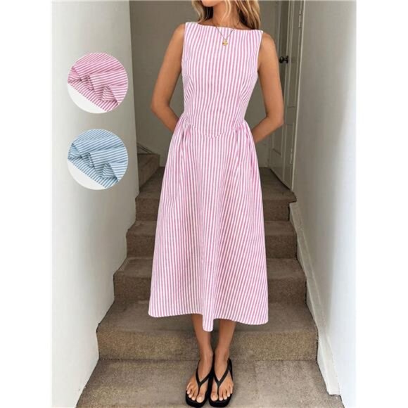 Sleeveless Striped Midi Dress - Picture 15 of 16